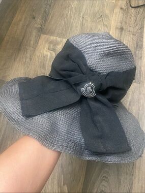 Moncler Gray Hat with Black Ribbon Bow